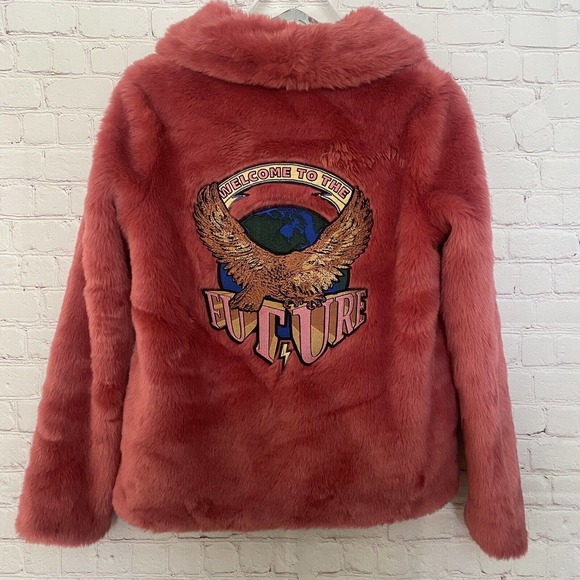✨ Volcom Stone Row Women's Pink Shag Embroidered This is Your Future Jacket - Picture 1 of 7